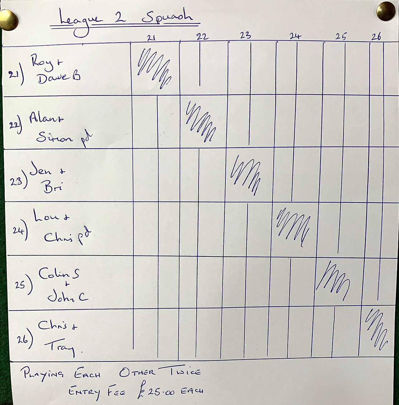 Squash Doubles League Two 10th September 2024