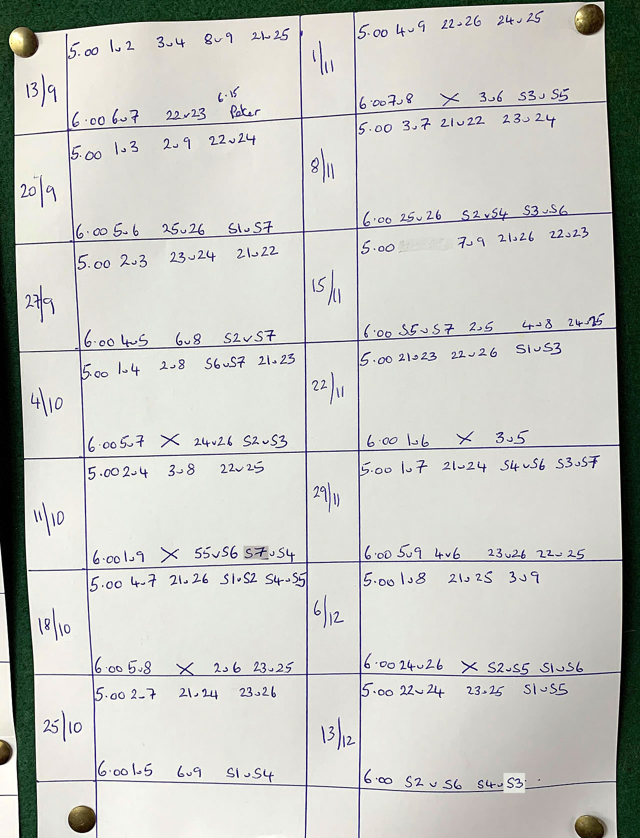 Squash and Racketball Doubles Fixtures 21st September 2024