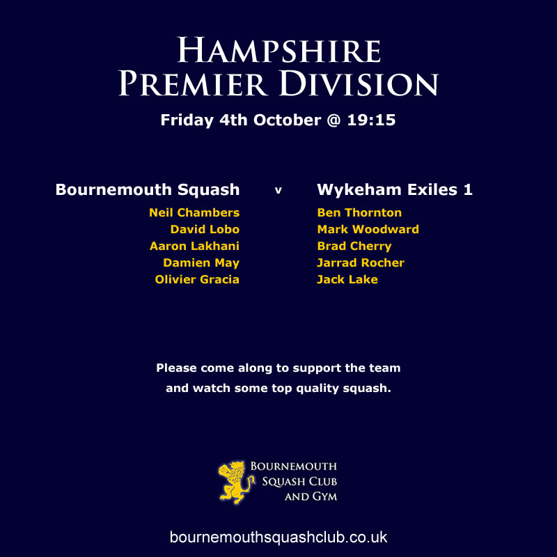 Bournemouth Squash vs Wykeham Exiles 1 - 4th October 2024